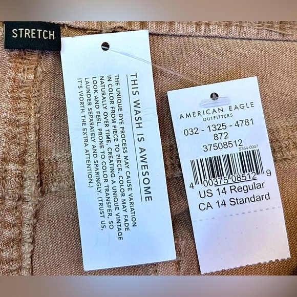 NWT American Eagle Khaki Corduroy Super High-Rise Button-Fly Flare Pant, 14R (L) - Picture 11 of 15